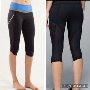 Lululemon Run a Marathon Black Crops w/Porcelain Blue Wee are From Space 🖤💙
